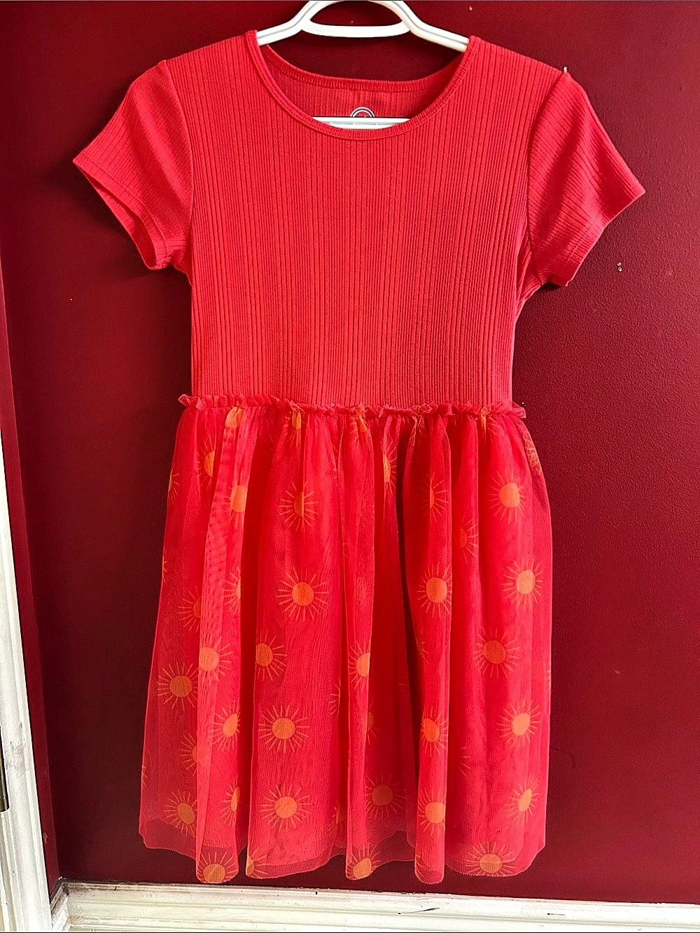 Wonder Nation Girls Short-Sleeve Tulle Tutu Dress Red & Orange Large